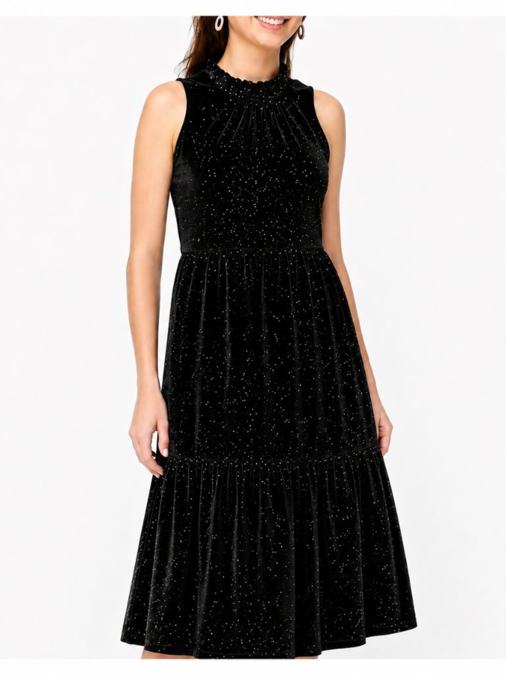 J Crew Midi Dress Sz 8 Black Shimmer Velvet Tiered WhimsiGoth Celestial Witchy